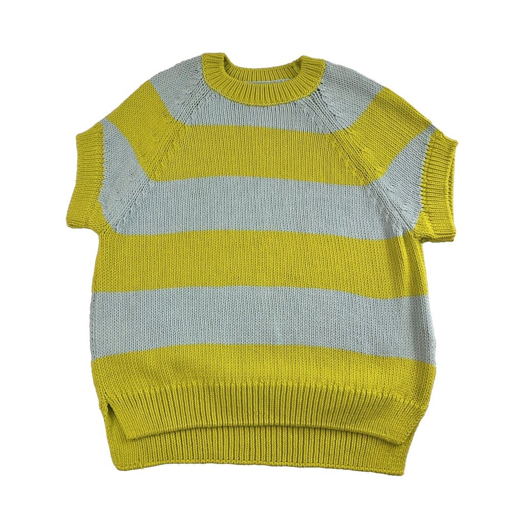 Mersea Voyageur Chunky Knit Sweater S Striped Blue Yellow Nautical Coastal Beach
